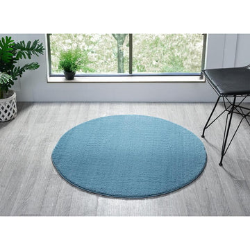Washable Comfy Plain CMF00 Blue Round Rug-Desire Rugs-Rug Love - The Most Loved Rug Store